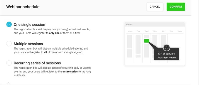 WebinarJam webinar types and schedule