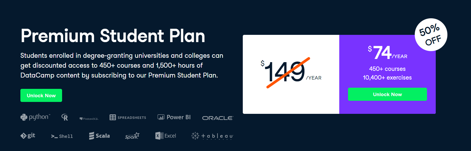 Datacamp student pricing plans