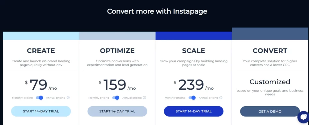 Instapage pricing updated