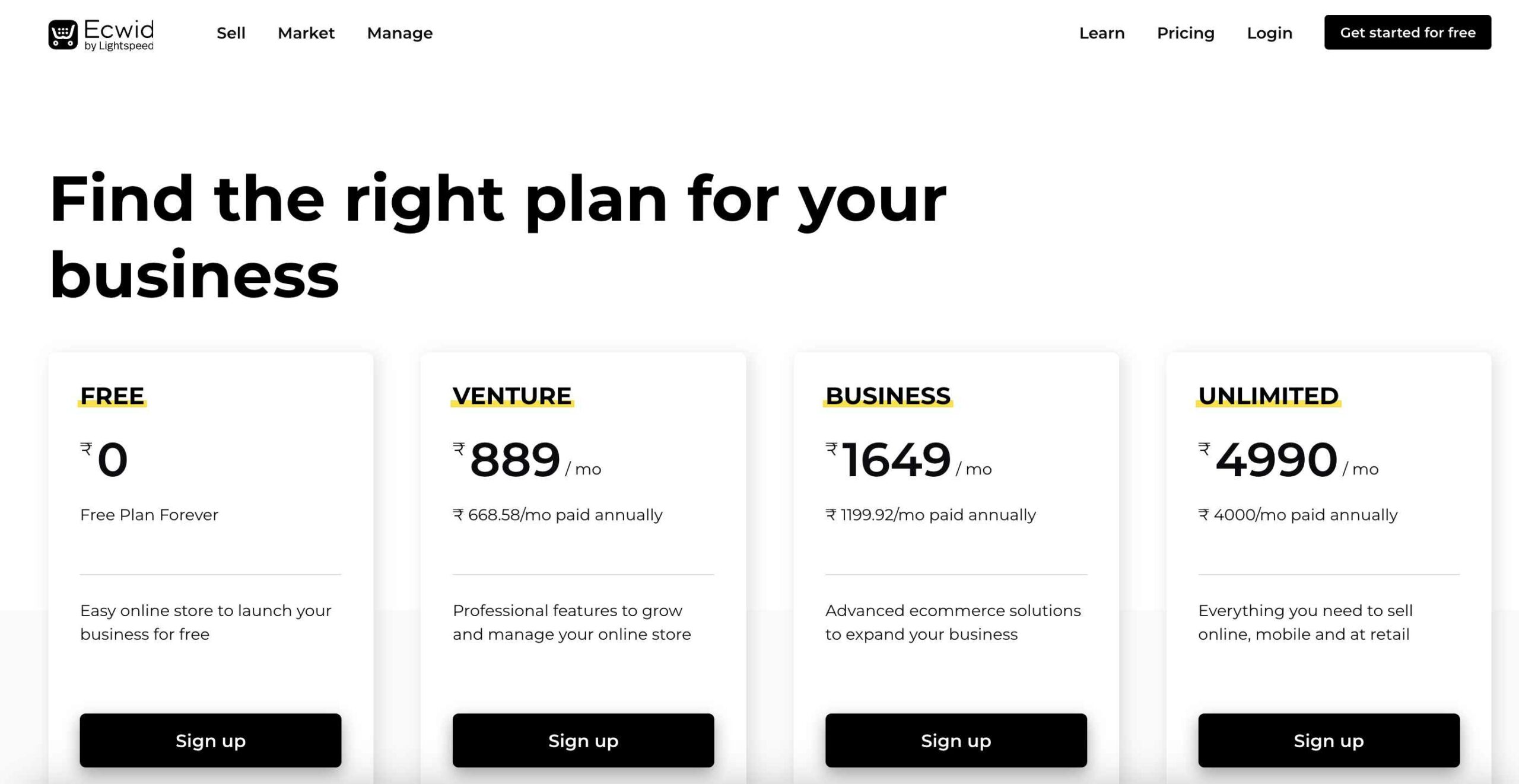 Pricing Plans Of Ecwid