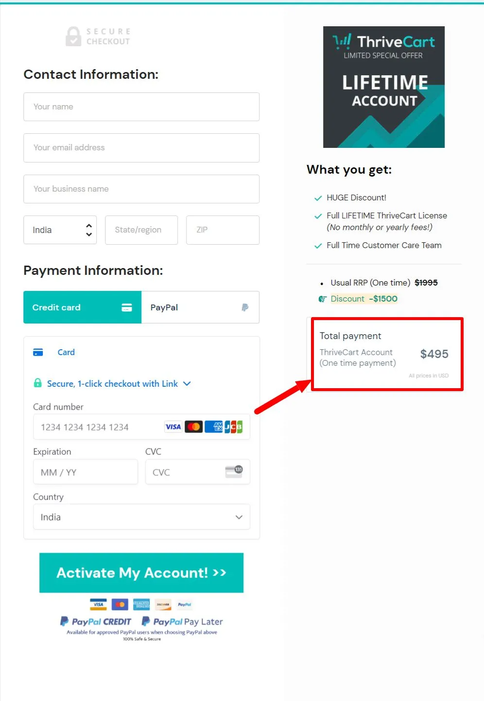 ThriveCart Account One-time-payment