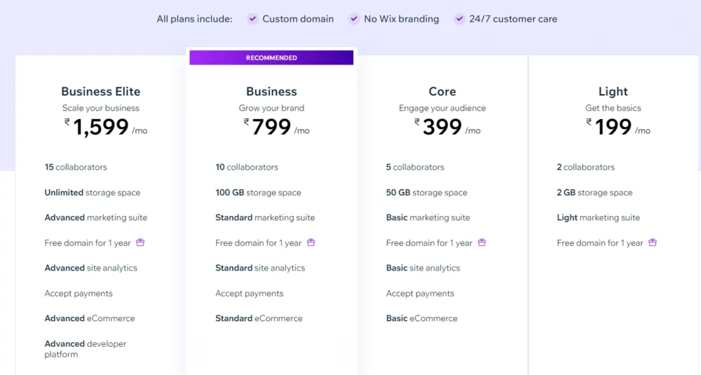 wix updated pricing plans