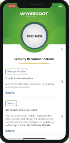 Webroot mobile app interface