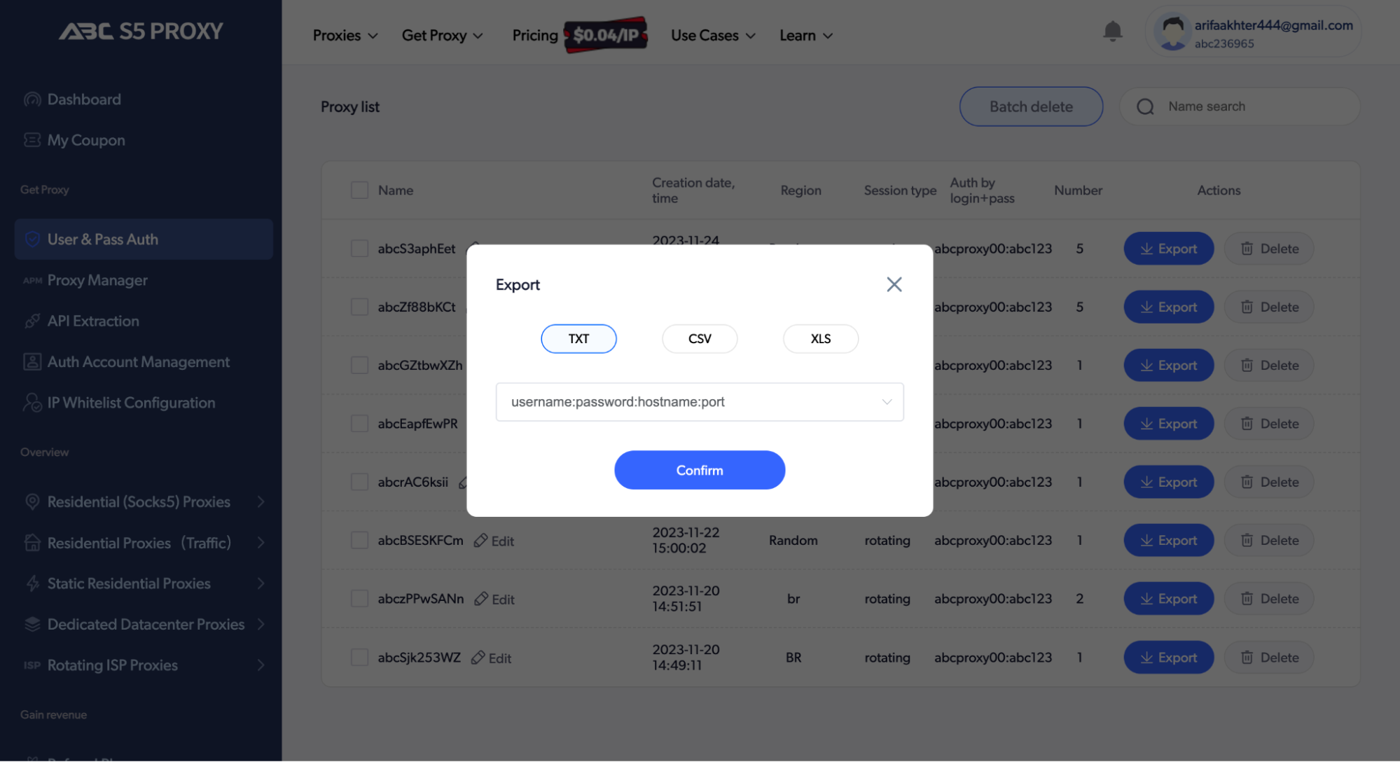 Click Proxy List to see Created Proxies