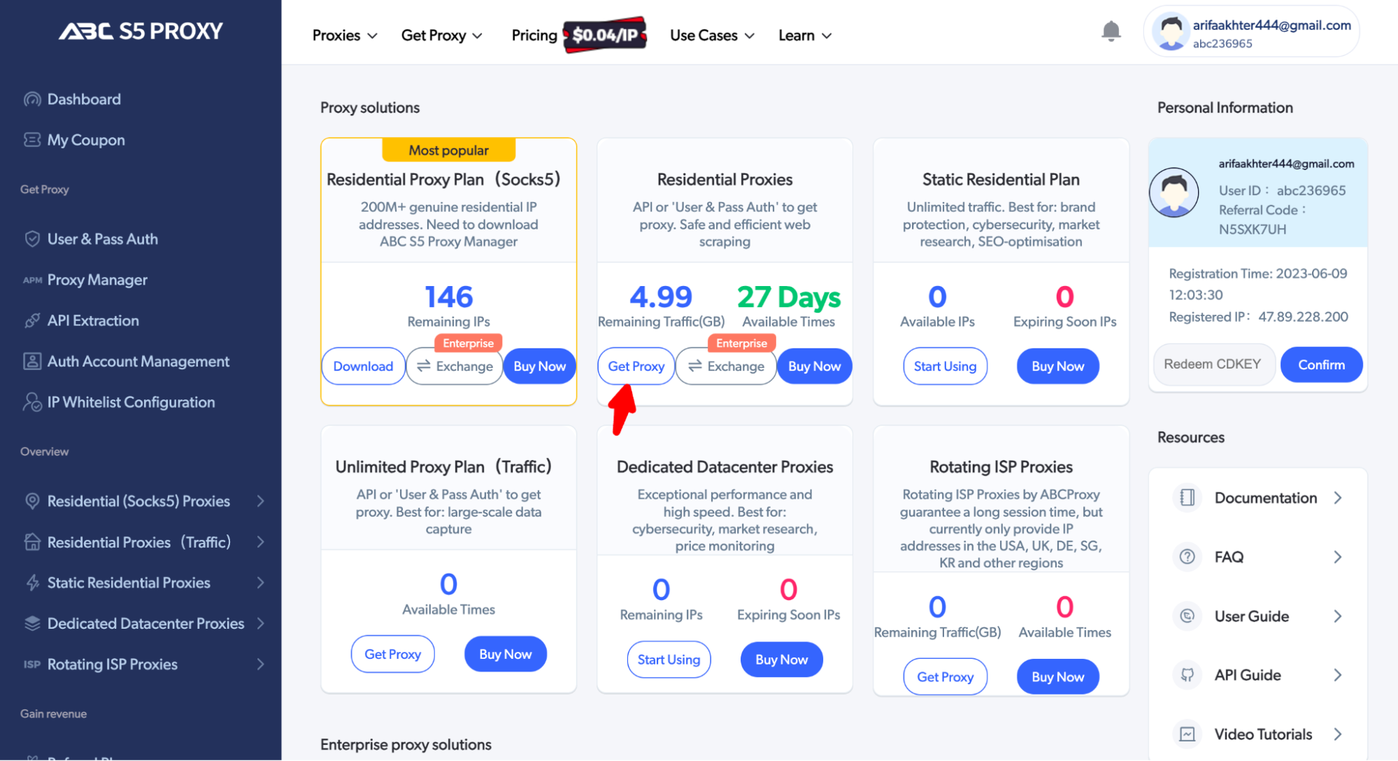 Select the plan from your Dashboard