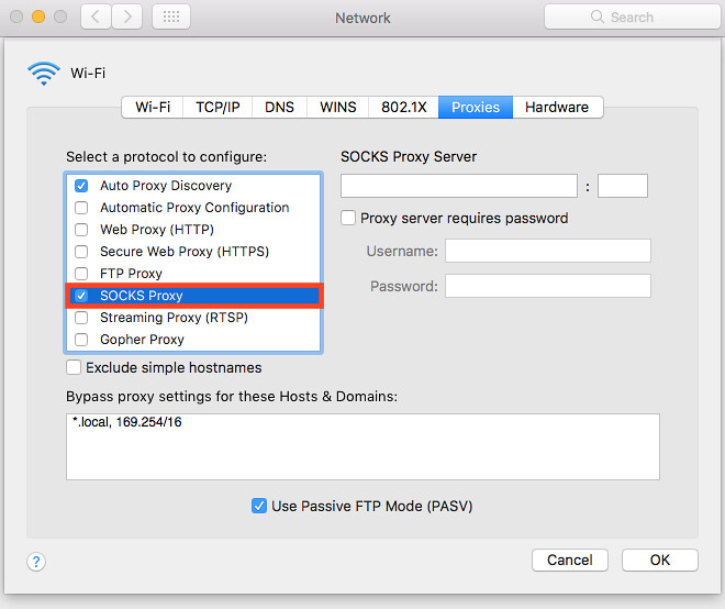 Open proxy settings