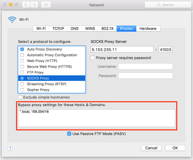 bypass proxy settings