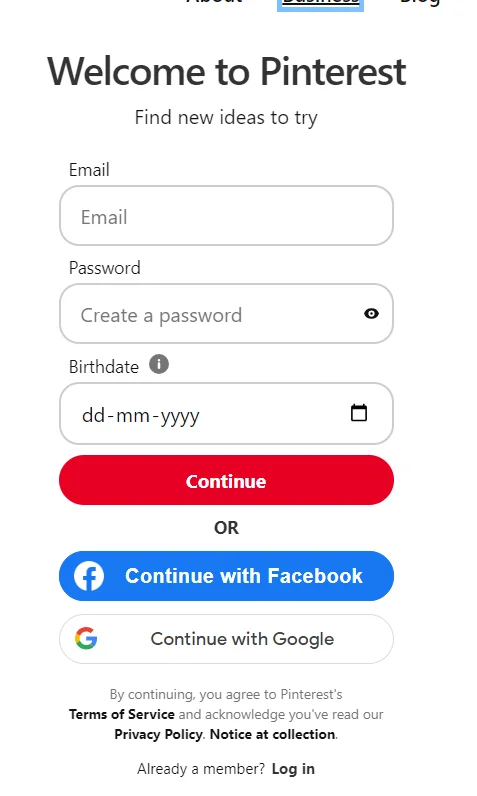 pinterest login