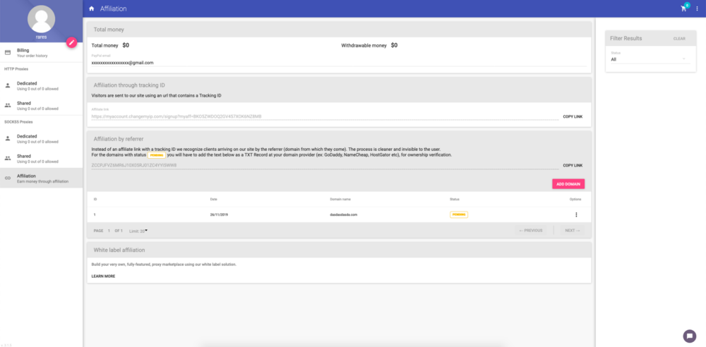 Affiliation through tracking ID