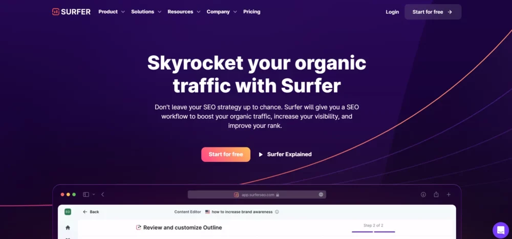 SURFER SEO HOMEPAGE