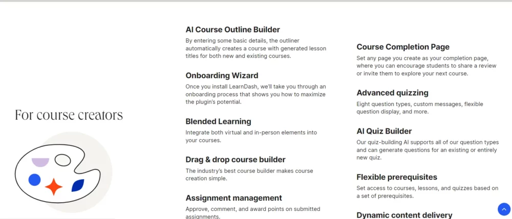 Learndash course creator feature