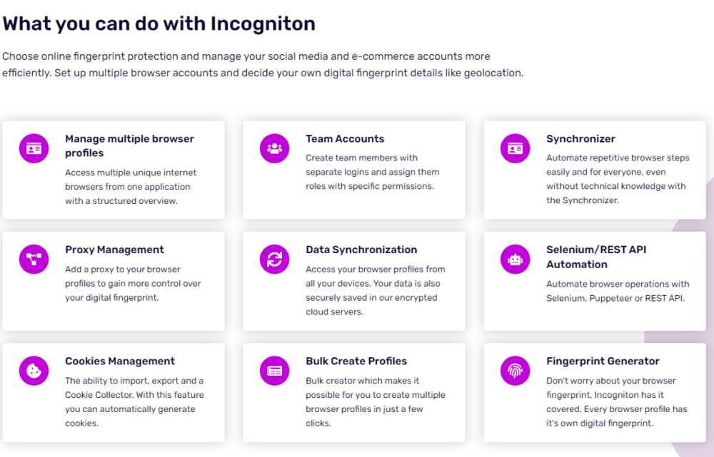 incogniton features